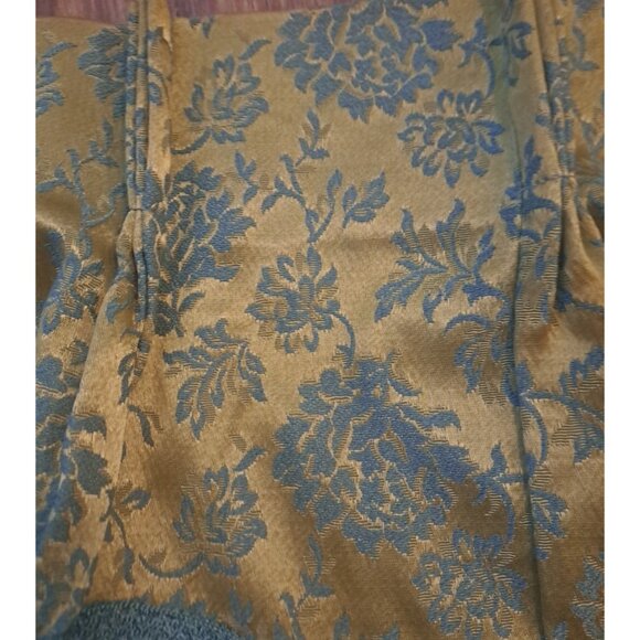 Vintage Damask Curtain Valance W Tassels Gold Brocade Blue Pinch Pleat 12x52 - Picture 3 of 5